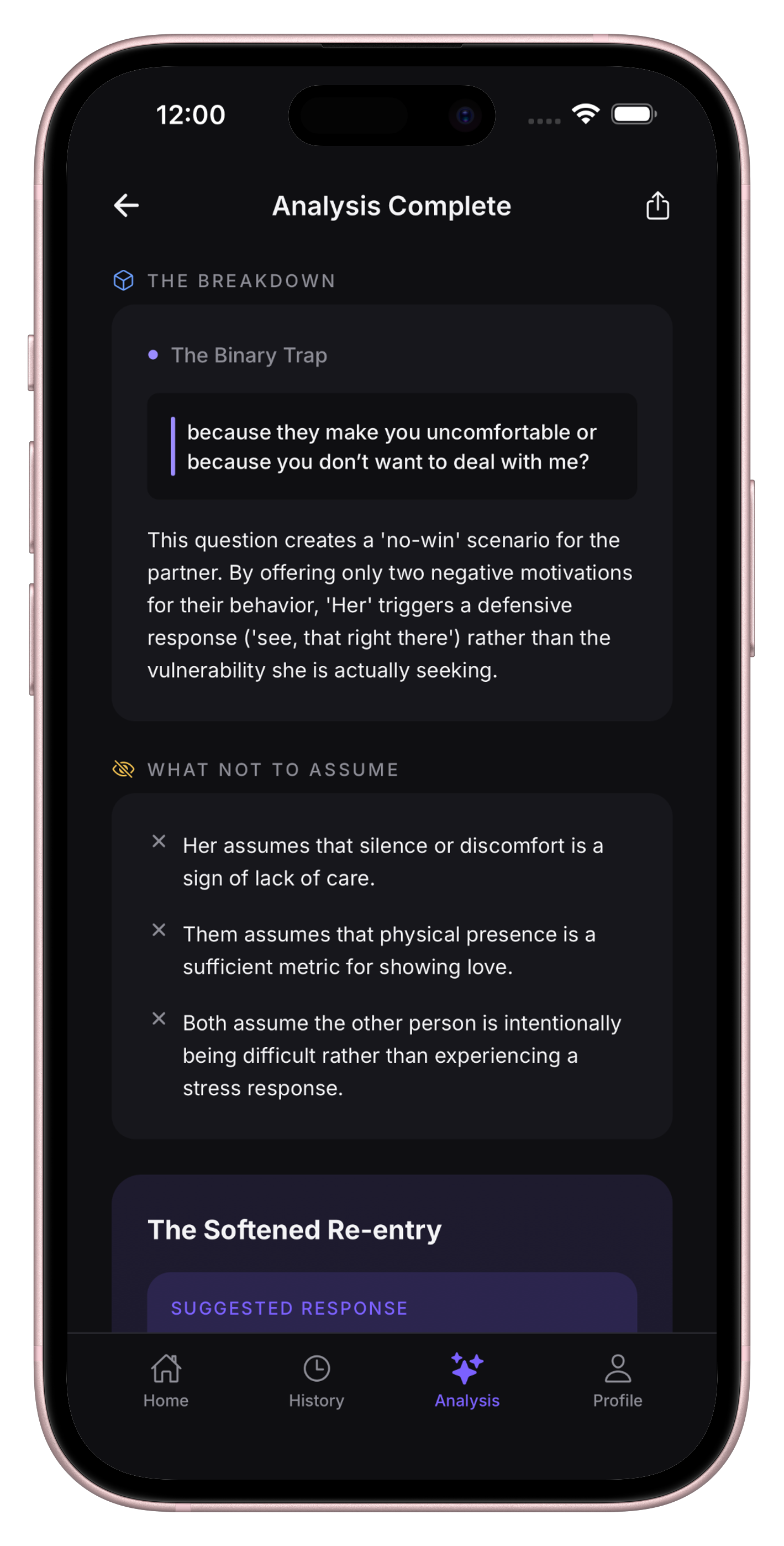 Conversation analysis showing what happened and emotional patterns